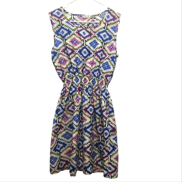 Colorful Pink Blue Geometric Tribal Print Women's XXL Dress Lightweight Fun - Picture 1 of 5